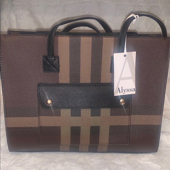 COPY - NWT Alyssa Brown and Black Plaid Tote Bag - Picture 1 of 7